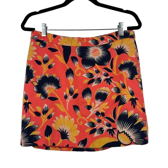 J Crew Linen Blend Mini Skirt Womens 8 Floral Colorful Preppy Resort Boho Beach - Picture 1 of 8